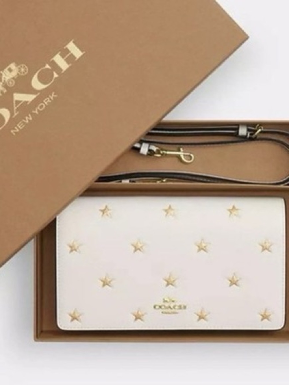 COACH Boxed Anna Foldover Clutch Crossbody Bag in Chalk Multi with a star